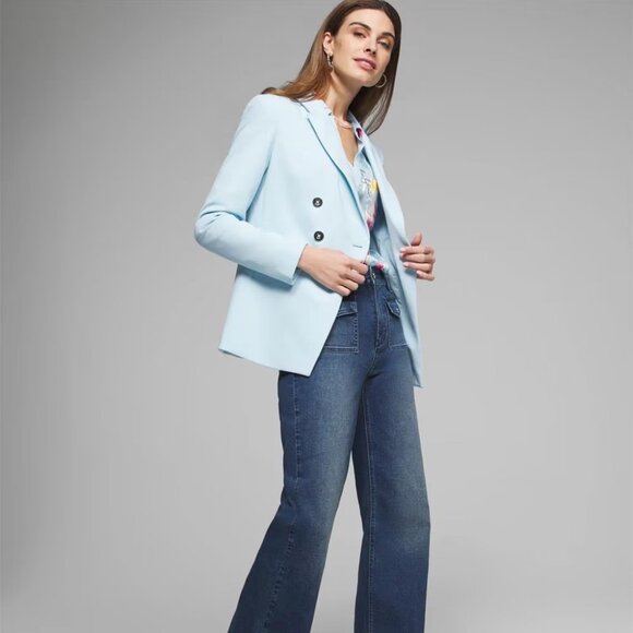 WHBM * WASHABLE! * Outlet Double Breasted Blazer Icy Dream Blue 8 10 - Picture 2 of 7